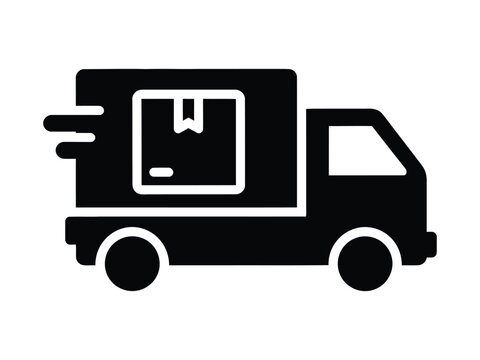 Fast delivery truck icon vector, express shipping van with parcel box graphic, logistics transport symbol