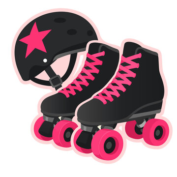 roller derby skates and helmet, sports, vector, sticker, icon, print, illustration