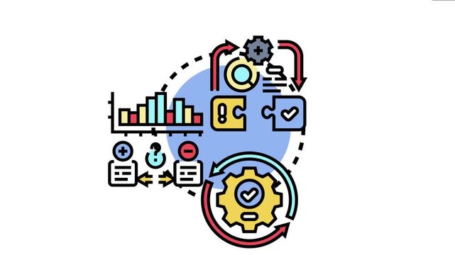 Optimizing workflow using automation technology concept . Picturing a system of gears. Charts. Puzzles