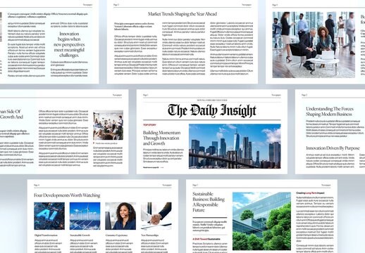 Newspaper Presentation Template, Editorial Slide Deck with Classic Typography & Column Layouts for News, Journalism & Publishing