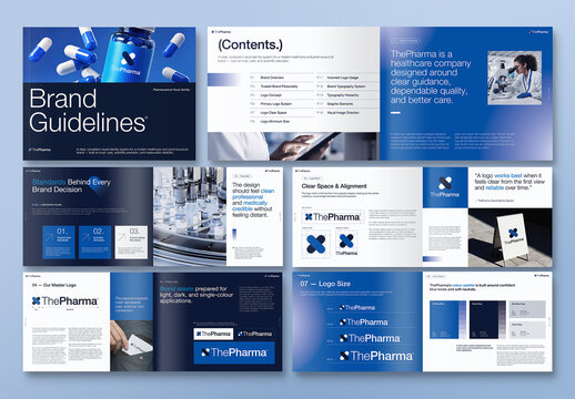 Brand Style Guide Brochure Template, Corporate Identity Manual & Logo Standards for Healthcare, Medical & Pharmaceutical Branding