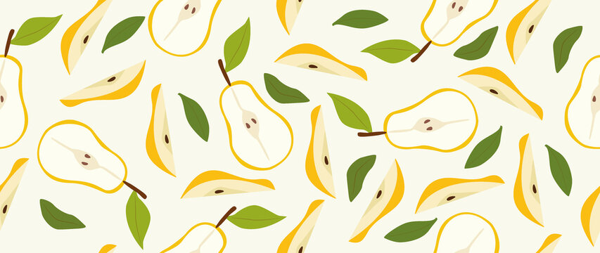 Seamless background. Minimalistic abstract fruit pattern. Modern pear print on light background. Perfect for textile design, screensavers, covers, cards, invitations and posters.