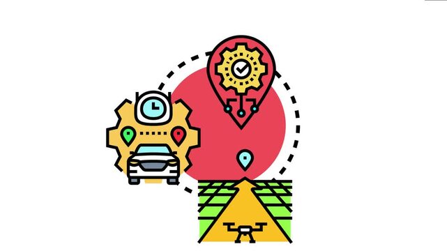 Navigation routing system concept visualizing efficient pathfinding for vehicles and drones, integrating location tracking, time optimization, and advanced mapping for smart transportation solutions