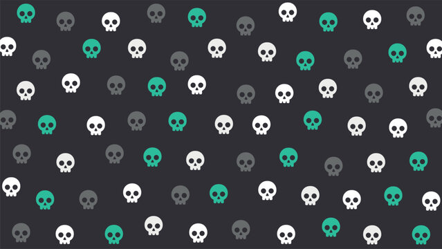 Dark background with skull pattern design elements.