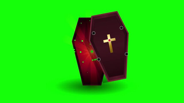 Animation of a Coffin Opening with a Golden Cross on Green Screen