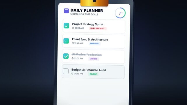 Digital daily planner app interface showing task management