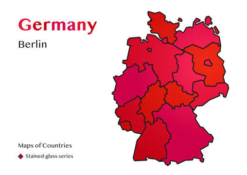 Germany Map Divided into Federal States with Capital Berlin, Vitrage Mosaic Concept