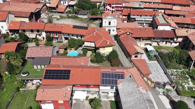 Drone view at Barengo on Piedmont in Italy