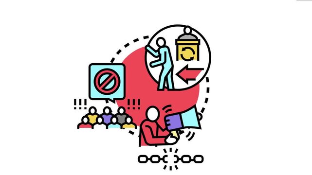 Opposition concept showing people protesting with a megaphone, rejecting ideas, and voting for change, symbolizing resistance, disagreement, and demanding freedom