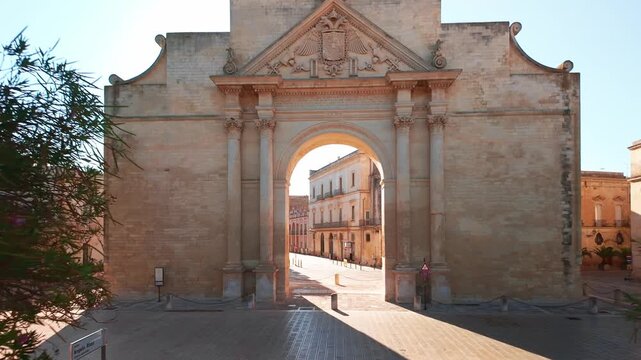 Porta Napoli triumphal arch monument in Lecce, Italy