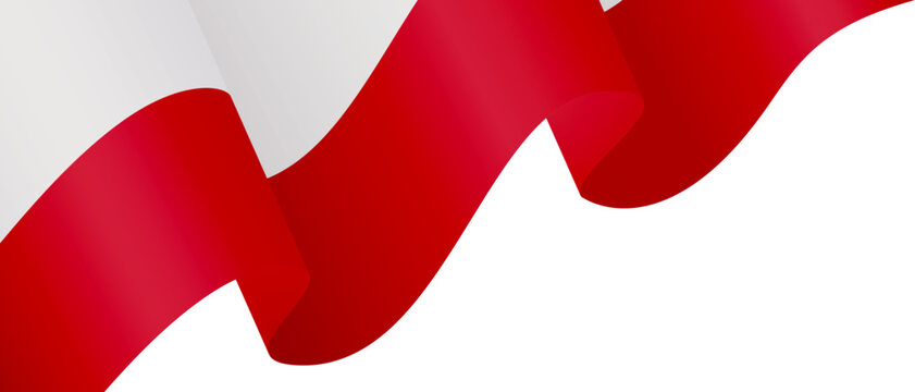Poland flag waving ribbon on transparent PNG background. For Independence Day, Constitution Day patriotic banner and overlay. Vector illustration