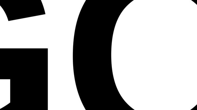 Animated transition effect with sliding black and grey panels and a go text reveal