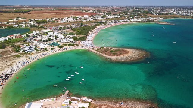 Aerial view of Torre di Santo Stefano and the beach in Torre Chianca