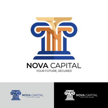 This image highlights an elegant logo for Nova Capital, featuring a stylized pillar symbolizing strength and stability in finances and investments, perfect for financial branding needs.