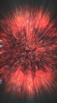 High speed intense red light rays radiating from center. Dynamic hyperjump, fiery cosmic blast, or futuristic hyperspace travel visual effect animation.