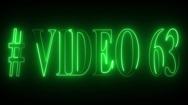 VIDEO - 63 text font with neon light . Video Neon Text advertisement promo animation video with dark background . Glowing neon text animation.
