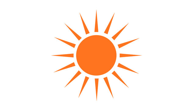 Bright orange sun icon with sharp rays in a simple flat graphic design style for summer
