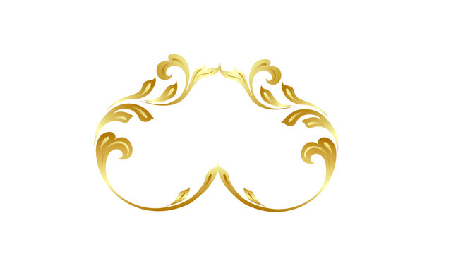 Elegant golden floral scroll frame element with a luxury swirl design for wedding invitations