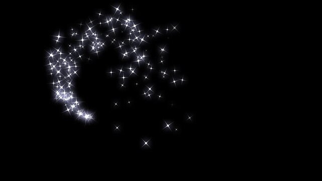 Magic light effect curve trail magic sparkling bokeh effects, fairy dust sparkle particles, magic dust and pixie dust path, twinkling star particles and magical fairy dust trails on black screen. 4k