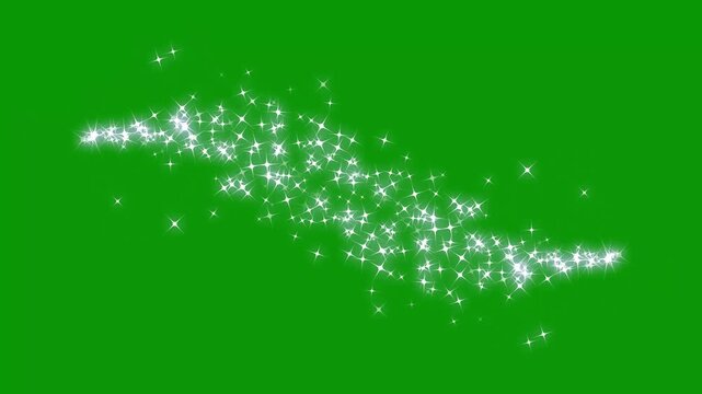 Twinkle stars line glitter sparkles, elegant white glitter star trail and sparkle effect with shimmering fairy dust, sparkle abstract glow shimmer, blinking cartoon star on green screen. 4k video