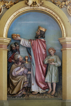 Meeting of Abraham and Melchizedek, main altar in the parish church of the Sacred Heart of Jesus in Velika Pisanica, Croatia