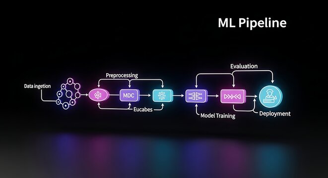 Machine learning pipeline diagram with diagram outlines sequential
