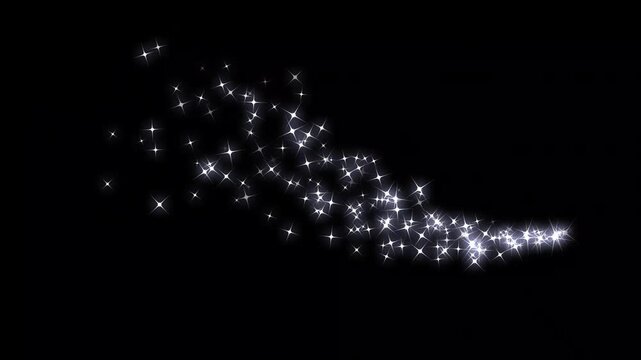 Glowing sparkle stars line animation, fairy dust wand glitter star trails, doodle cartoon twinkling stars with glitter line effect, magic glitter dust trail, magical dust on black screen. 4k video