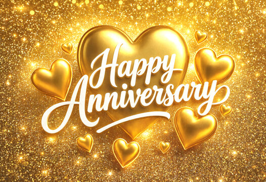 Golden glitter anniversary celebration hearts happy message design