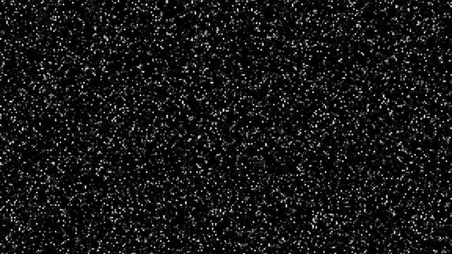 Static noise animation scatters digital pixel particles on dark. Television screen glitch telemetry coordinates route on static noise animation. Electronic signal interference forms noise.