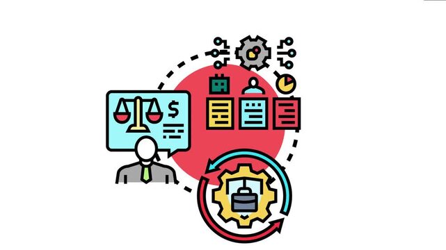 Business manager analyzing operational guidelines and legal compliance, managing resources, and implementing a continuous process for organizational efficiency and quality control