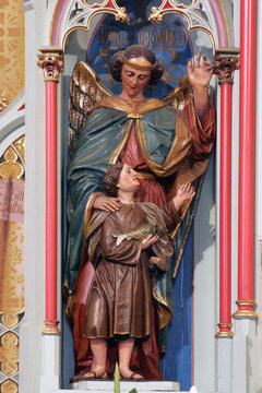 Archangel Raphael, statue on the main altar in the parish Church of the Visitation of the Virgin Mary in Mahicno, Croatia