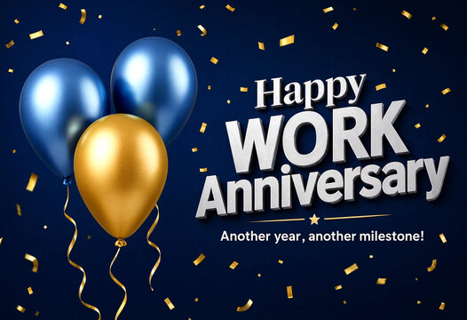 Happy Work Anniversary Celebration With Balloons and Confetti Design