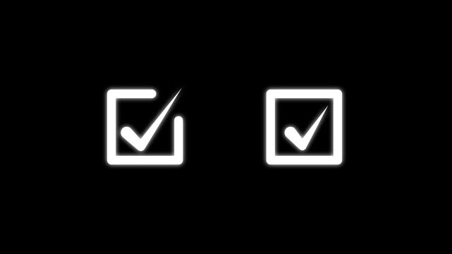 Checkmark symbols animation displays dual verified squares on dark. Task completion status clearance clears on checkmark symbols animation. Quality assurance validation confirms symbols.
