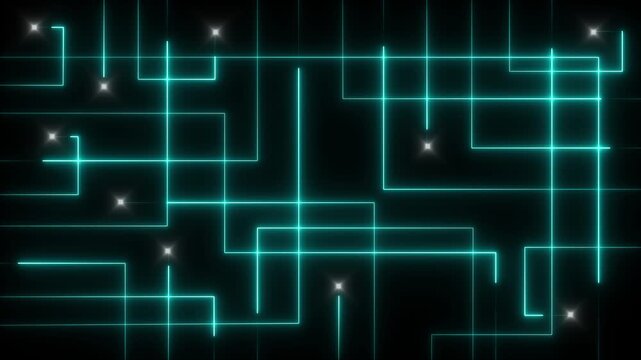 Abstract lines animation connects glowing digital data points on dark. Cyberspace telemetry networks route across this abstract lines animation. Modern technology visual depth forms lines.