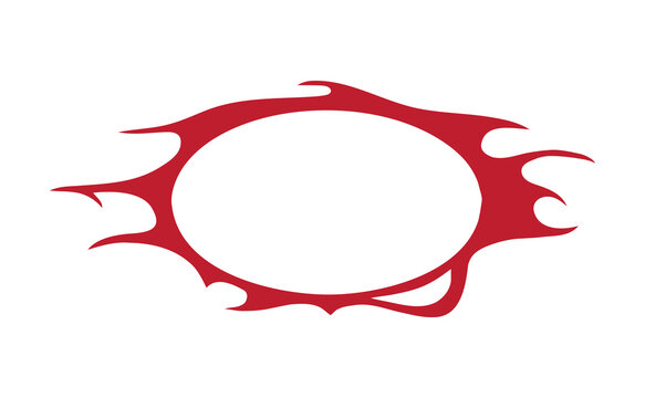 Red gothic tribal flame oval frame border illustration. Dark fantasy fire silhouette circle shape for tattoo punk metal and horror design. Isolated flat vector illustration on white background art.