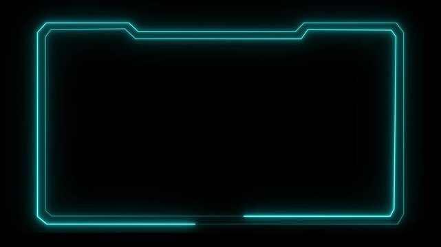 Border frame animation displays futuristic telemetry lines on dark. Modern sci-fi user dashboard panels outline this border frame animation. High tech screen overlays use border frame.