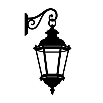 Vintage Wall Lantern and Sconce Dark Silhouette Vector Icon