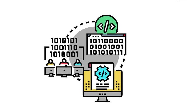 Global community of software engineers contributing to and accessing information from a shared online platform, facilitating collaborative programming and innovation
