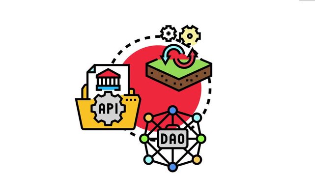 Open ownership concept decentralized autonomous organization, api data integration, and digital property management combining technology and transparency for asset governance
