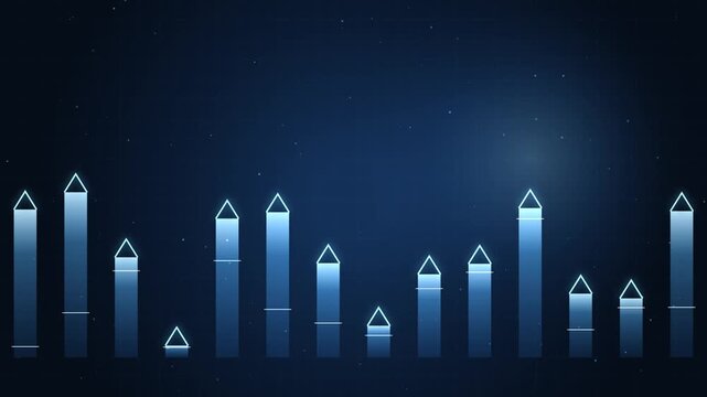 Animated blue bar graph hud digital financial growth and data analytics background, business finance