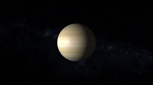 Planet Jupiter animation displays striped atmospheric gas clouds. Astronomical celestial planetary orbits capture planet Jupiter animation. Solar system space exploration showcases Jupiter.