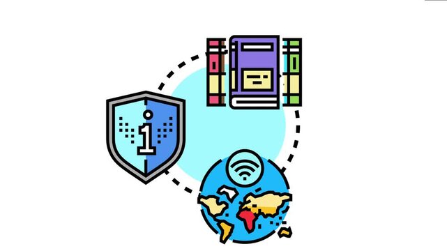 Open information access concept showing global data sharing, digital library resources, and secure knowledge protection for widespread availability