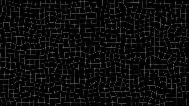 Grid pattern animation displays distorted wavy lines on dark space. Cyberspace matrix perspective vectors shift in grid pattern animation. Modern abstract technology visuals fill pattern.