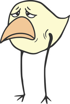 Sad cartoon chicken with a droopy expression