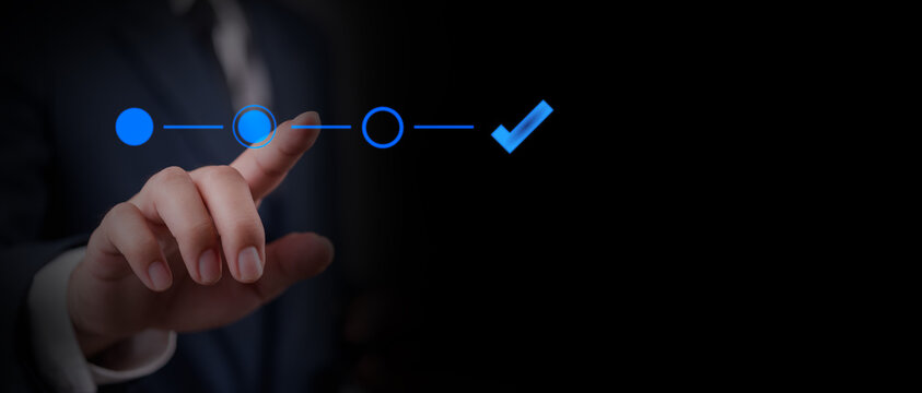 Hand Selecting Progress Step with Digital Checkmark Interface