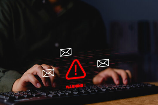 Email Warning on Keyboard for Cybersecurity Threat Awareness and Risks