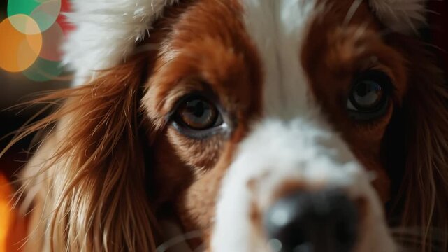 Festlicher Cavalier King Charles Spaniel im warmen Kerzenschein