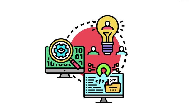 Open source community branding concept highlighting collaborative development, code reviewing, and innovation through shared knowledge and programming on computers