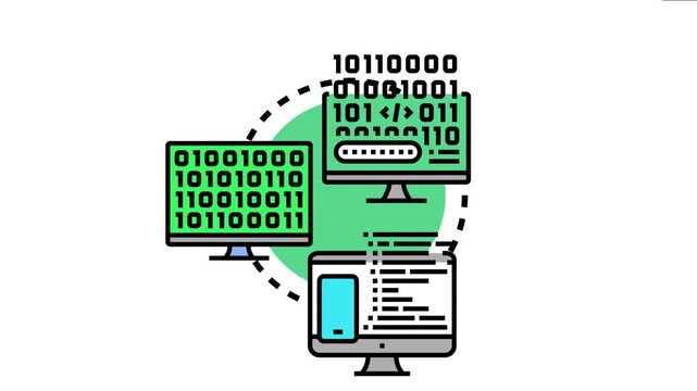 Software developers collaborating on an open source project, creating and sharing code libraries and programs across a network of computers