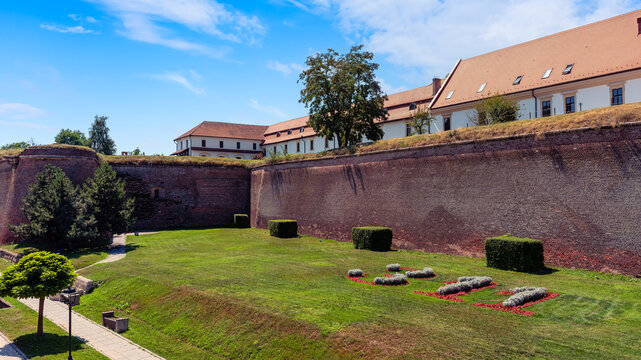 Fortified brick walls and historic buildings of Alba Carolina Citadel in Alba Iulia Romania